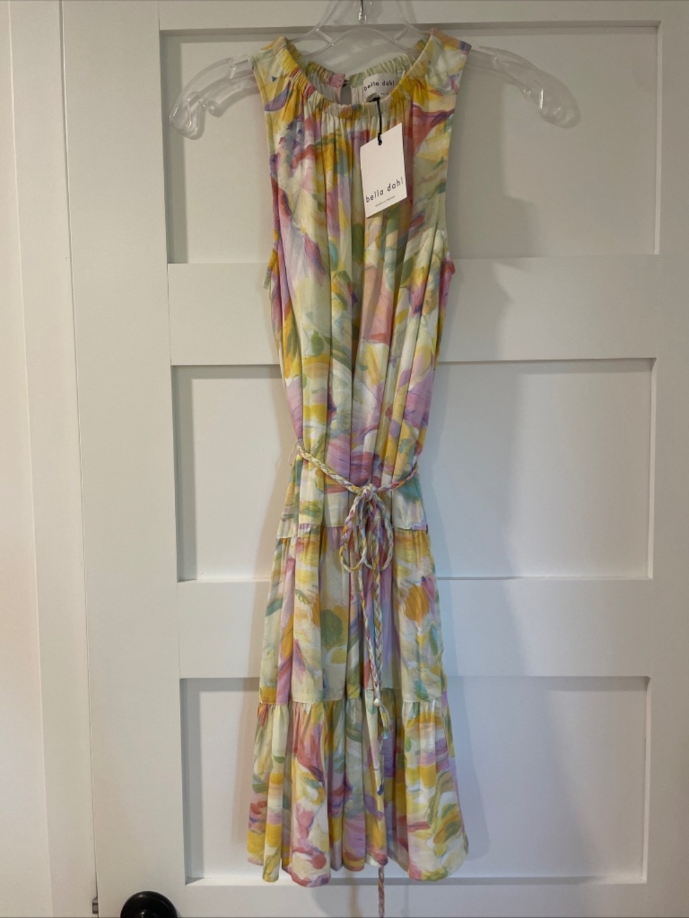 Bella Dahl Tiered Mino Dress, Yellow Floral, Sleeveless, XS, New